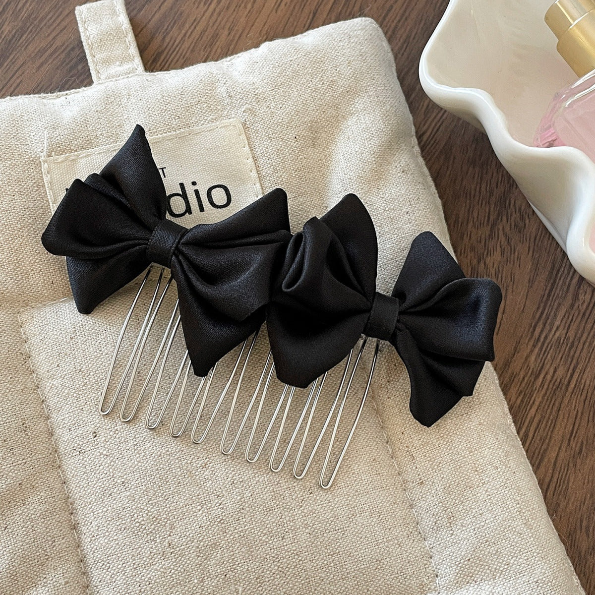 Bow Tie Insert Comb Hair Accessory For Women In Dyed Black Cloth, Perfect For Birthday