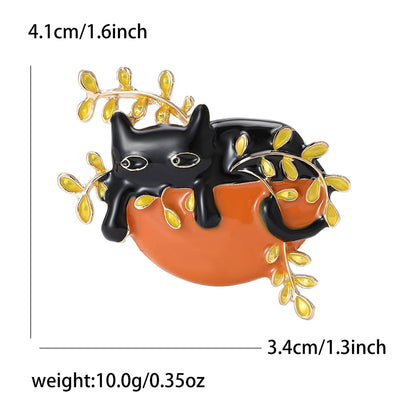 Cat Pin In White Alloy Featuring Enamel Craftsmanship