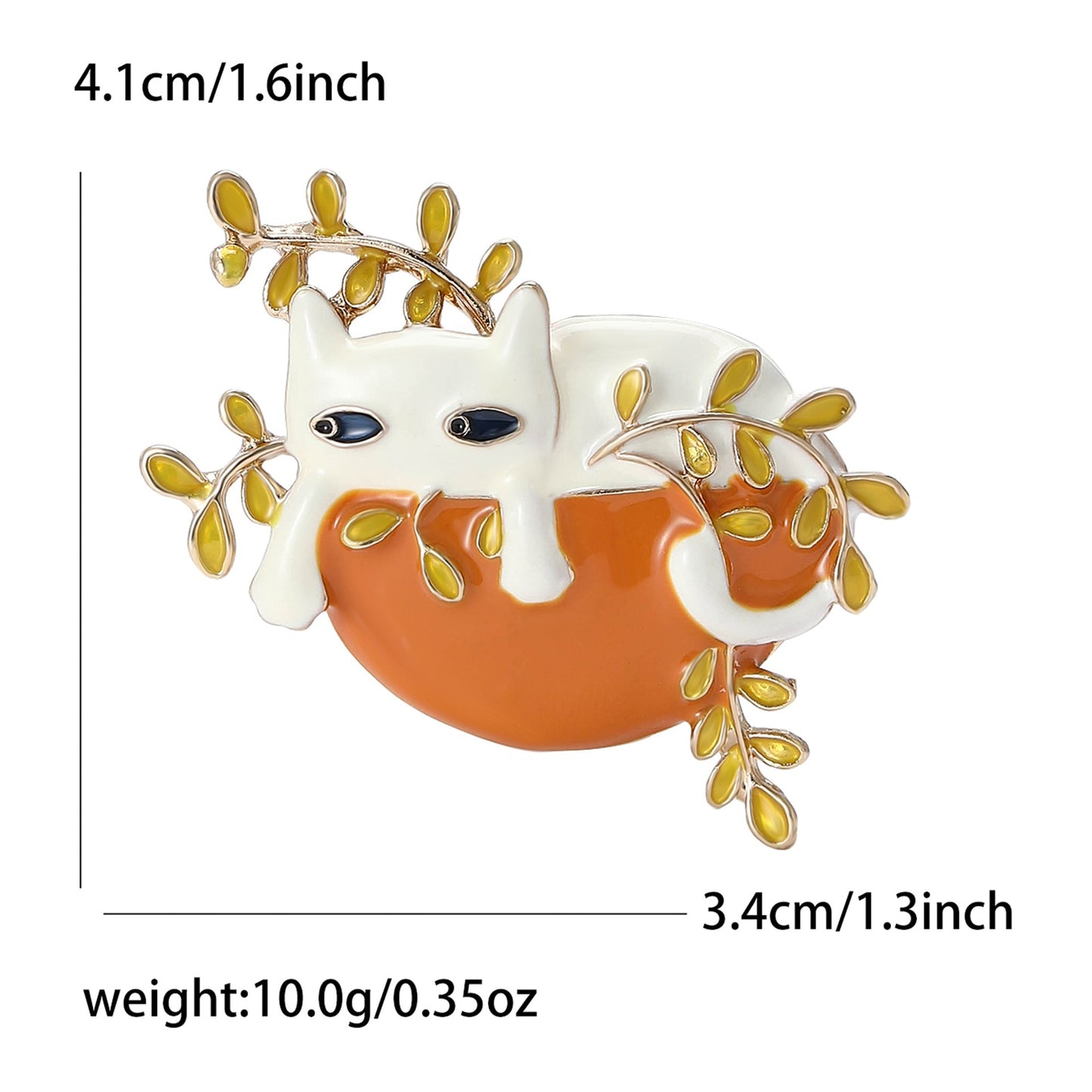 Cat Pin In White Alloy Featuring Enamel Craftsmanship