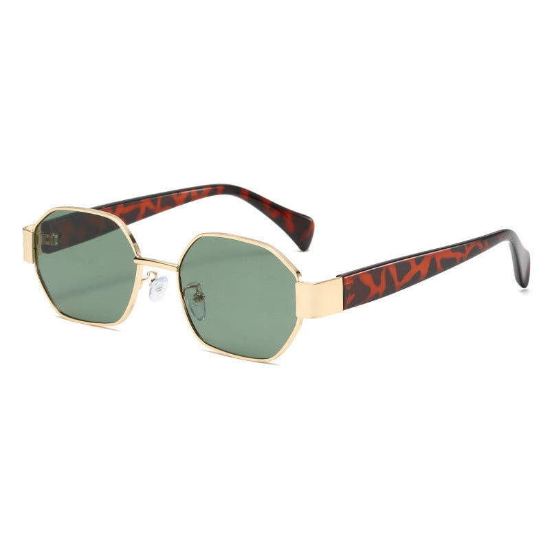 Unisex Full Frame Polygons Sunglasses With PC Lens Material In Gold, Perfect For Summer