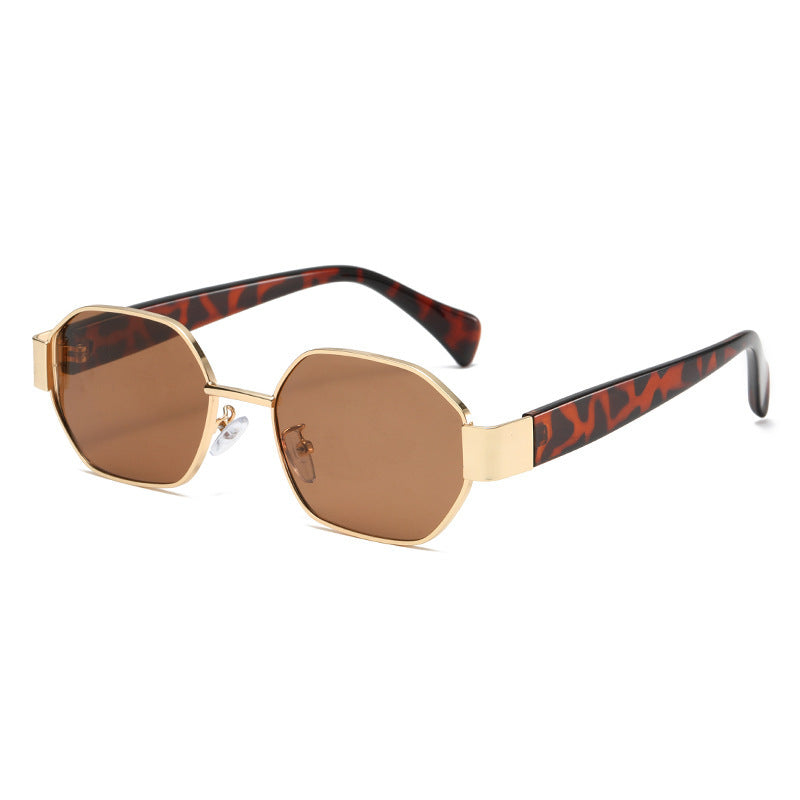 Unisex Full Frame Polygons Sunglasses With PC Lens Material In Gold, Perfect For Summer