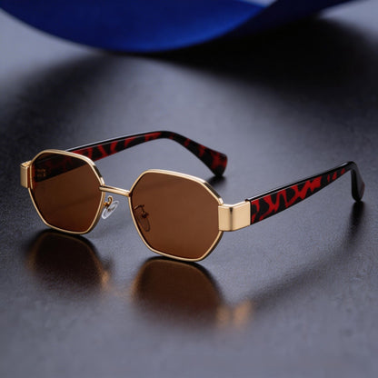 Unisex Full Frame Polygons Sunglasses With PC Lens Material In Gold, Perfect For Summer