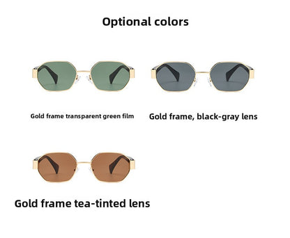 Unisex Full Frame Polygons Sunglasses With PC Lens Material In Gold, Perfect For Summer