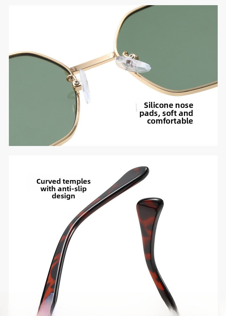 Unisex Full Frame Polygons Sunglasses With PC Lens Material In Gold, Perfect For Summer