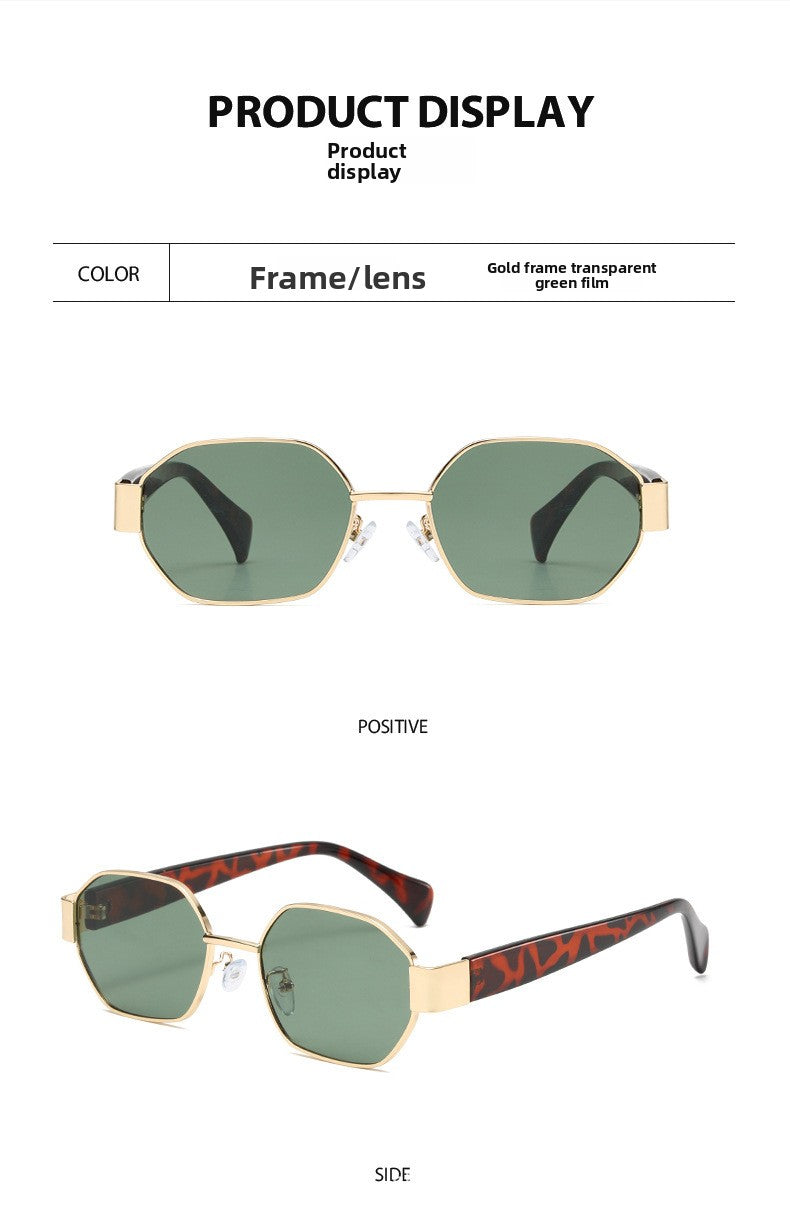 Unisex Full Frame Polygons Sunglasses With PC Lens Material In Gold, Perfect For Summer