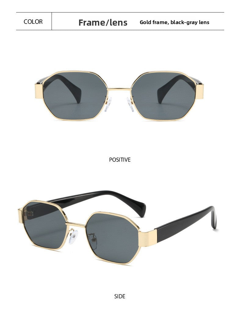 Unisex Full Frame Polygons Sunglasses With PC Lens Material In Gold, Perfect For Summer