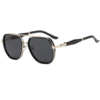 Men's Square Full Frame Sunglasses With PC Lens Material In Dyed Black For Spring And Summer