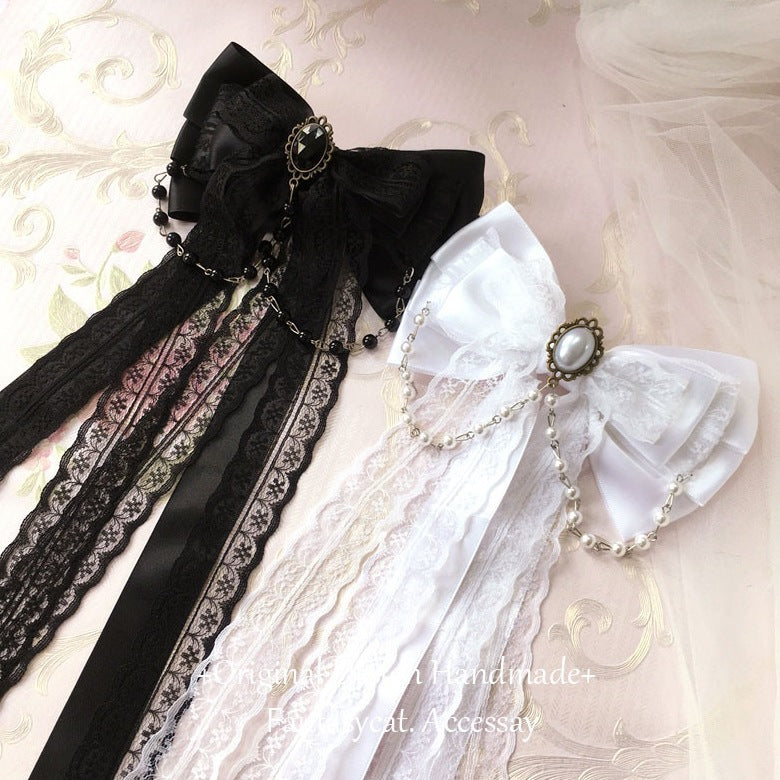 Gothic Heart Shape Hair Bows For Women Featuring Lace Material With Rhinestone Embellishments In Dyed Black Hairpin
