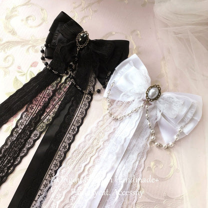 Gothic Heart Shape Hair Bows For Women Featuring Lace Material With Rhinestone Embellishments In Dyed Black Hairpin