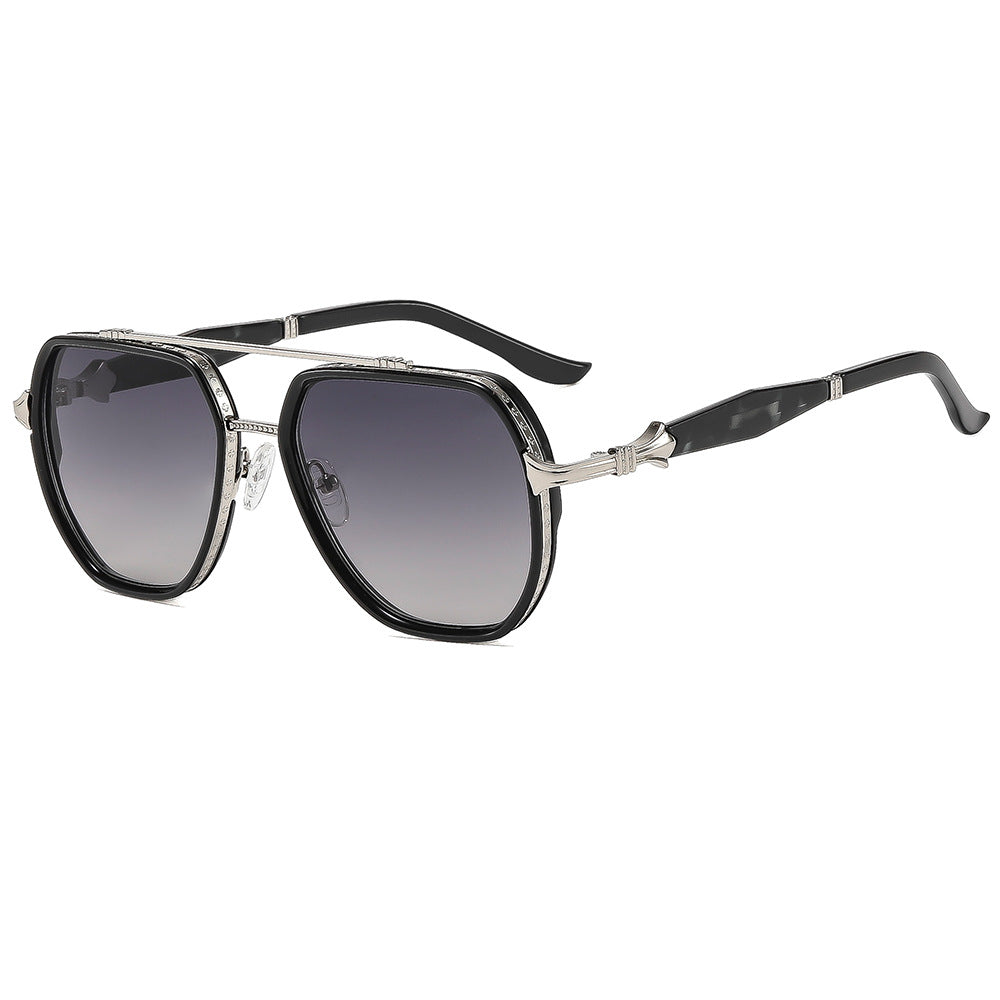 Men's Square Full Frame Sunglasses With PC Lens Material In Dyed Black For Spring And Summer