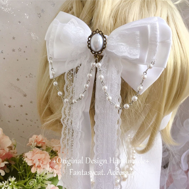 Gothic Heart Shape Hair Bows For Women Featuring Lace Material With Rhinestone Embellishments In Dyed Black Hairpin