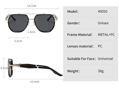 Men's Square Full Frame Sunglasses With PC Lens Material In Dyed Black For Spring And Summer