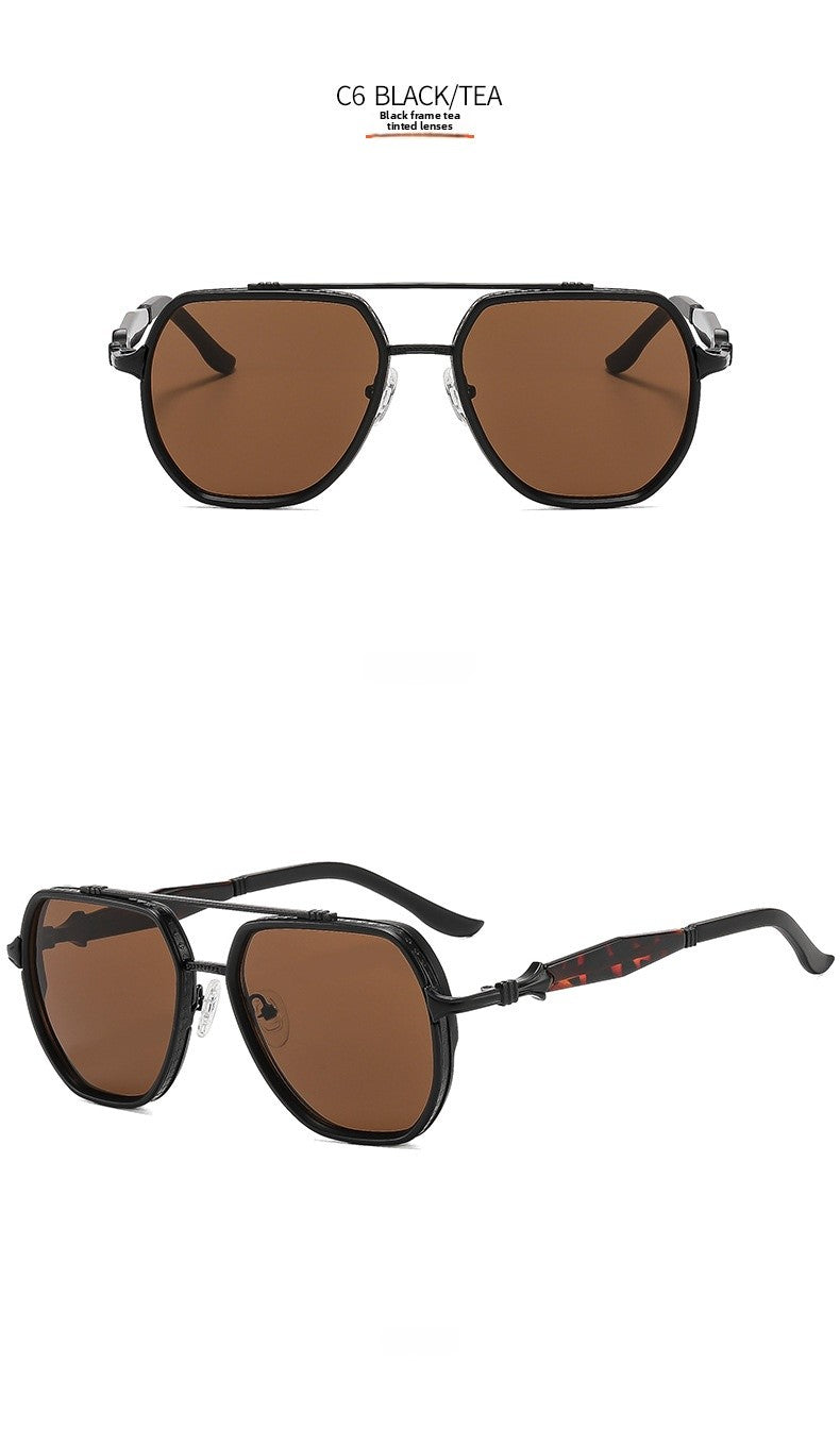 Men's Square Full Frame Sunglasses With PC Lens Material In Dyed Black For Spring And Summer