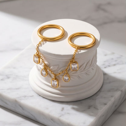 Waterproof Non Tarnish Unisex Ring In 304 Stainless Steel With 18K Real Gold Plated PVD Coating And Zircon Inlay