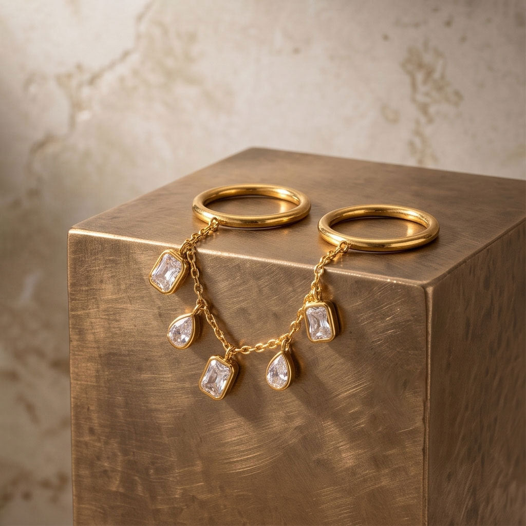 Waterproof Non Tarnish Unisex Ring In 304 Stainless Steel With 18K Real Gold Plated PVD Coating And Zircon Inlay