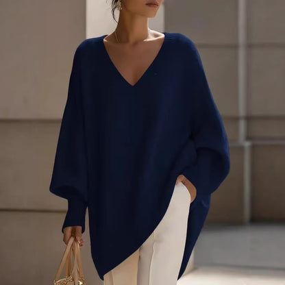 Solid Color Casual Long Sleeve Pullover Knitted Polyester Women's Sweater