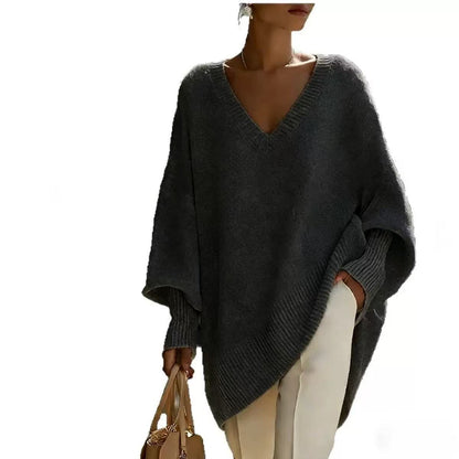 Solid Color Casual Long Sleeve Pullover Knitted Polyester Women's Sweater