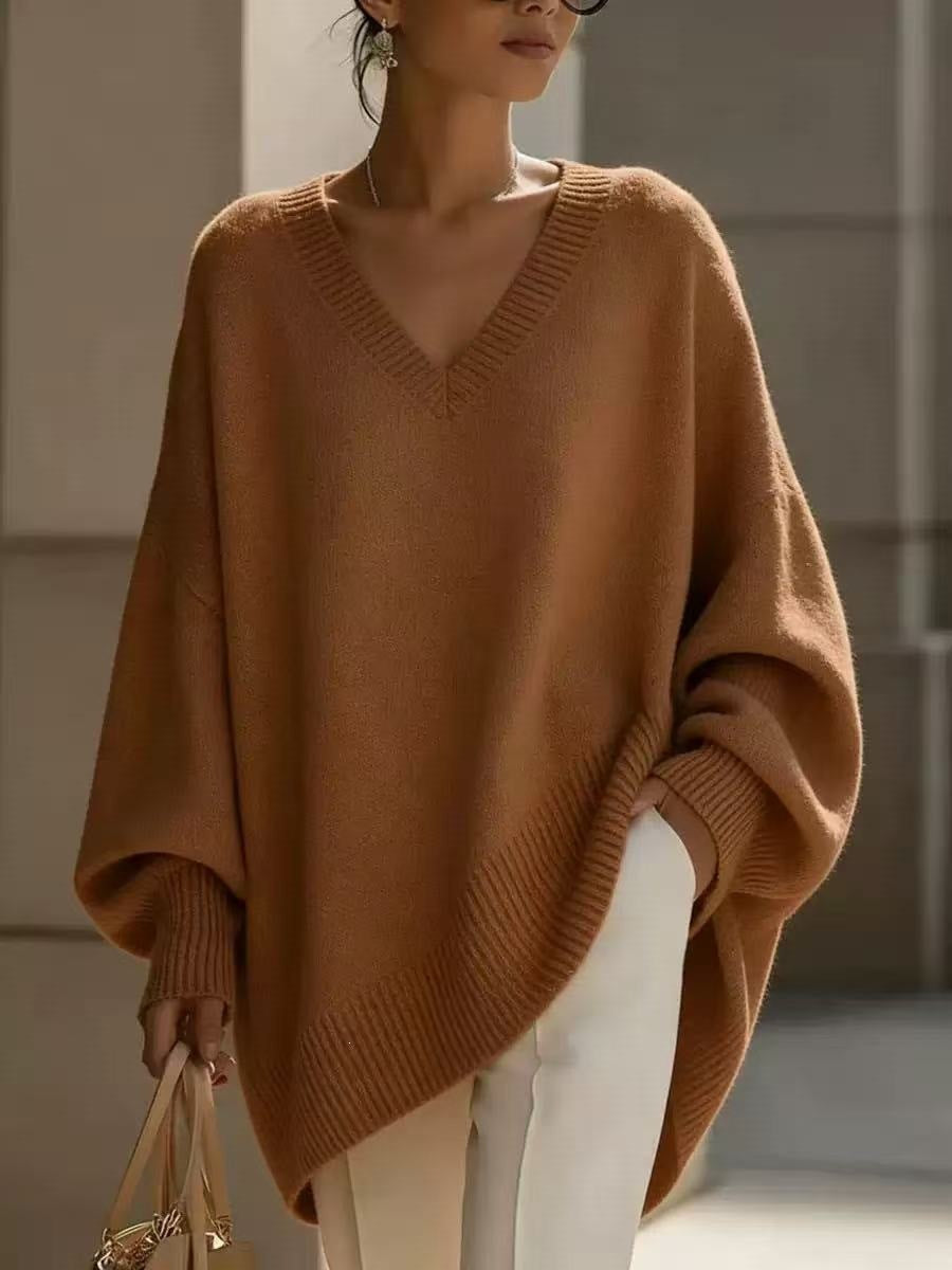 Solid Color Casual Long Sleeve Pullover Knitted Polyester Women's Sweater