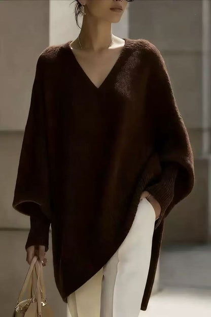 Solid Color Casual Long Sleeve Pullover Knitted Polyester Women's Sweater