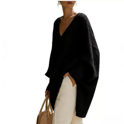 Solid Color Casual Long Sleeve Pullover Knitted Polyester Women's Sweater