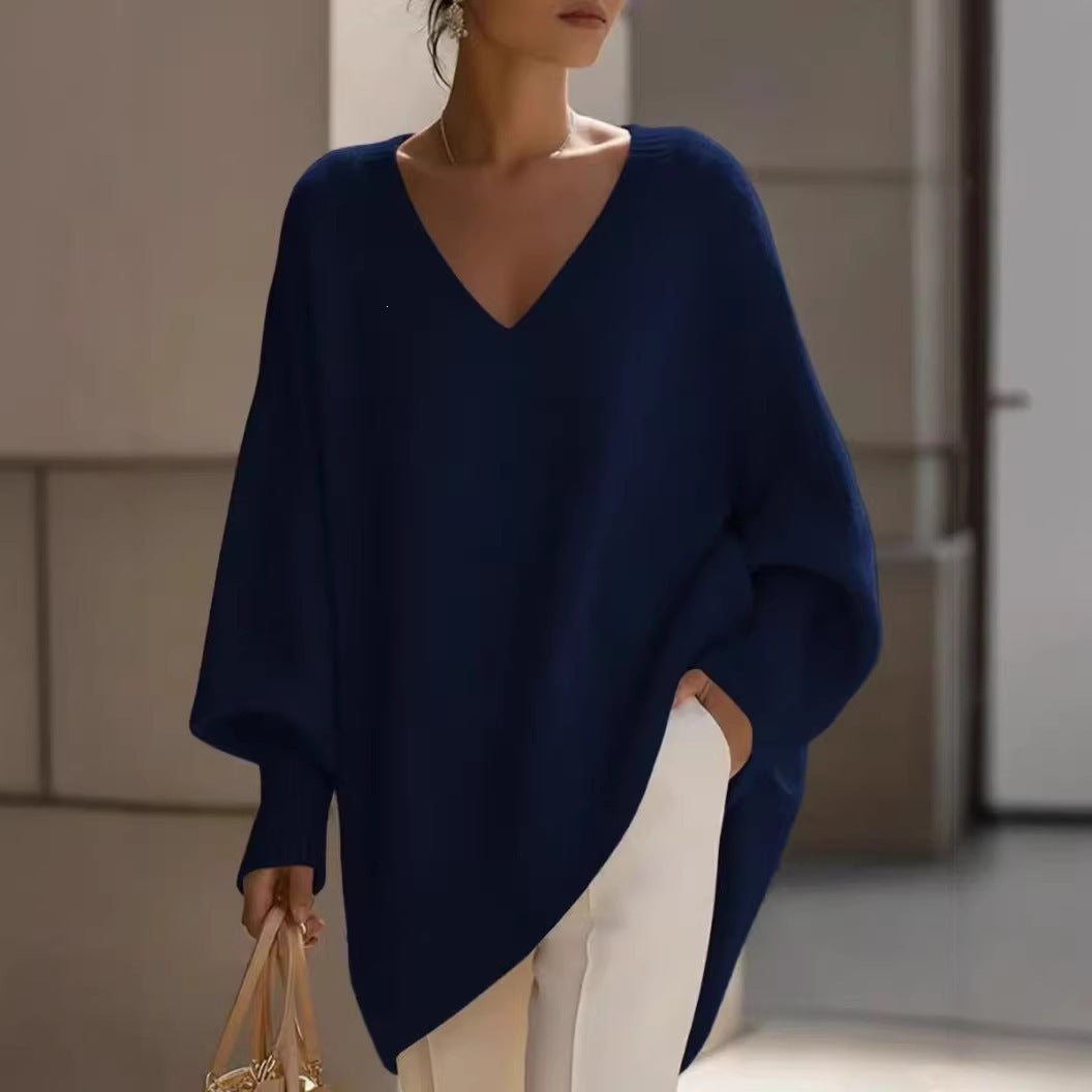 Solid Color Casual Long Sleeve Pullover Knitted Polyester Women's Sweater