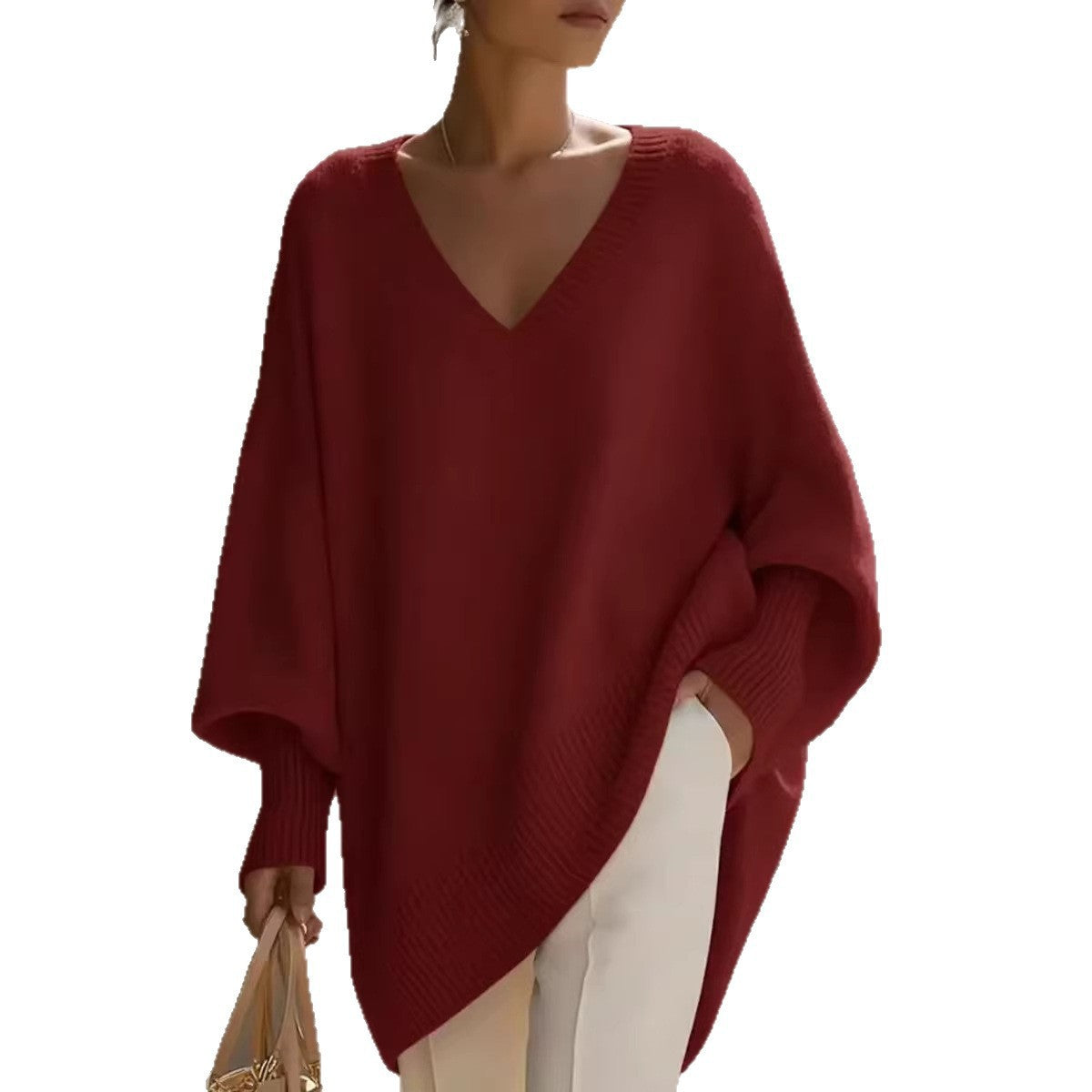 Solid Color Casual Long Sleeve Pullover Knitted Polyester Women's Sweater