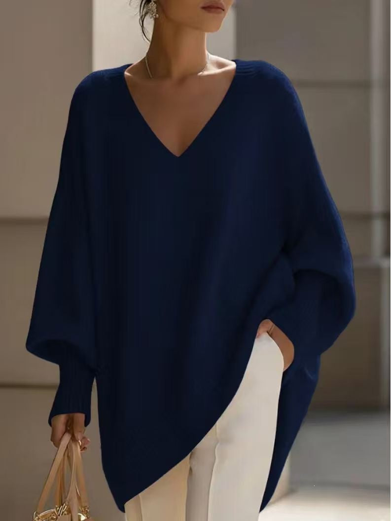 Solid Color Casual Long Sleeve Pullover Knitted Polyester Women's Sweater