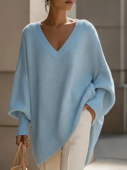 Solid Color Casual Long Sleeve Pullover Knitted Polyester Women's Sweater