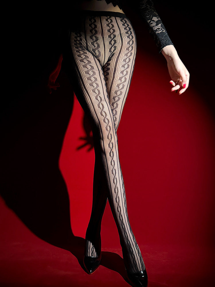Sexy Solid Color Seamless Jacquard Pantyhose In Nylon Fabric For All Seasons