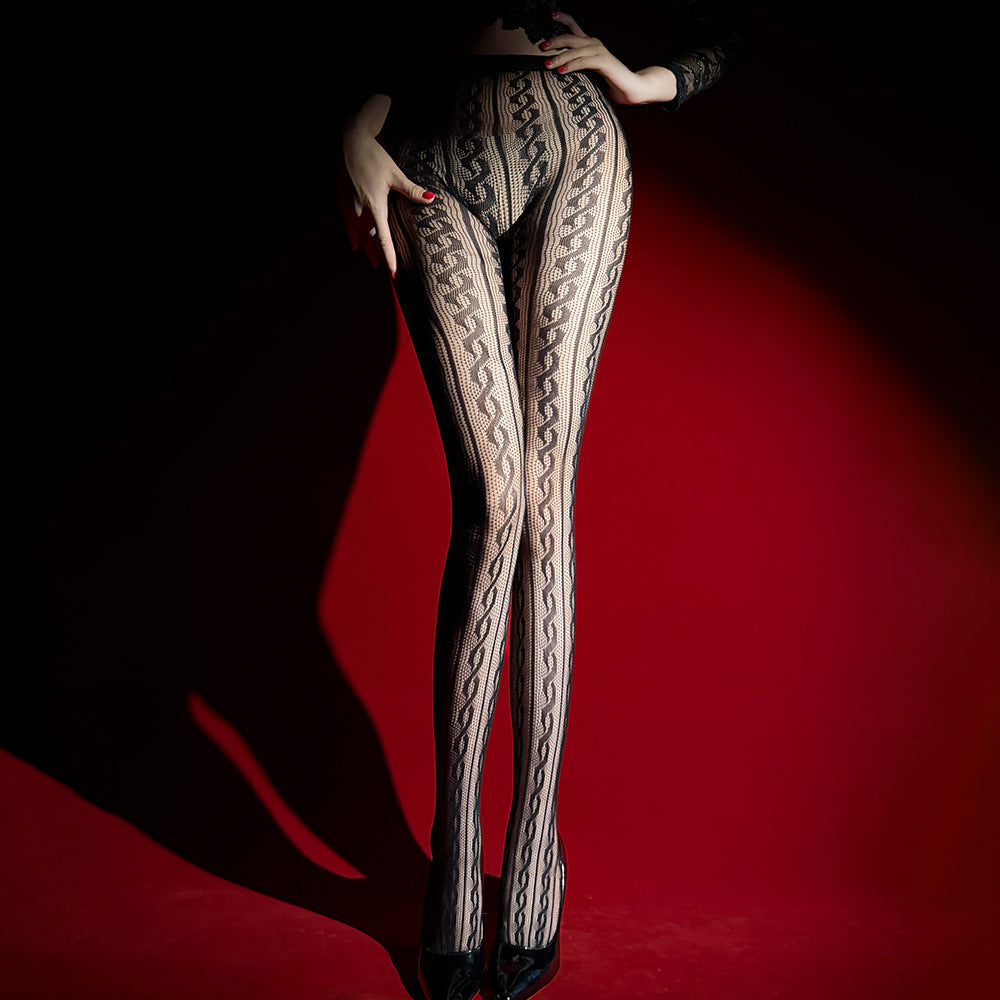 Sexy Solid Color Seamless Jacquard Pantyhose In Nylon Fabric For All Seasons