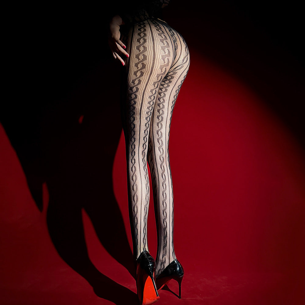 Sexy Solid Color Seamless Jacquard Pantyhose In Nylon Fabric For All Seasons