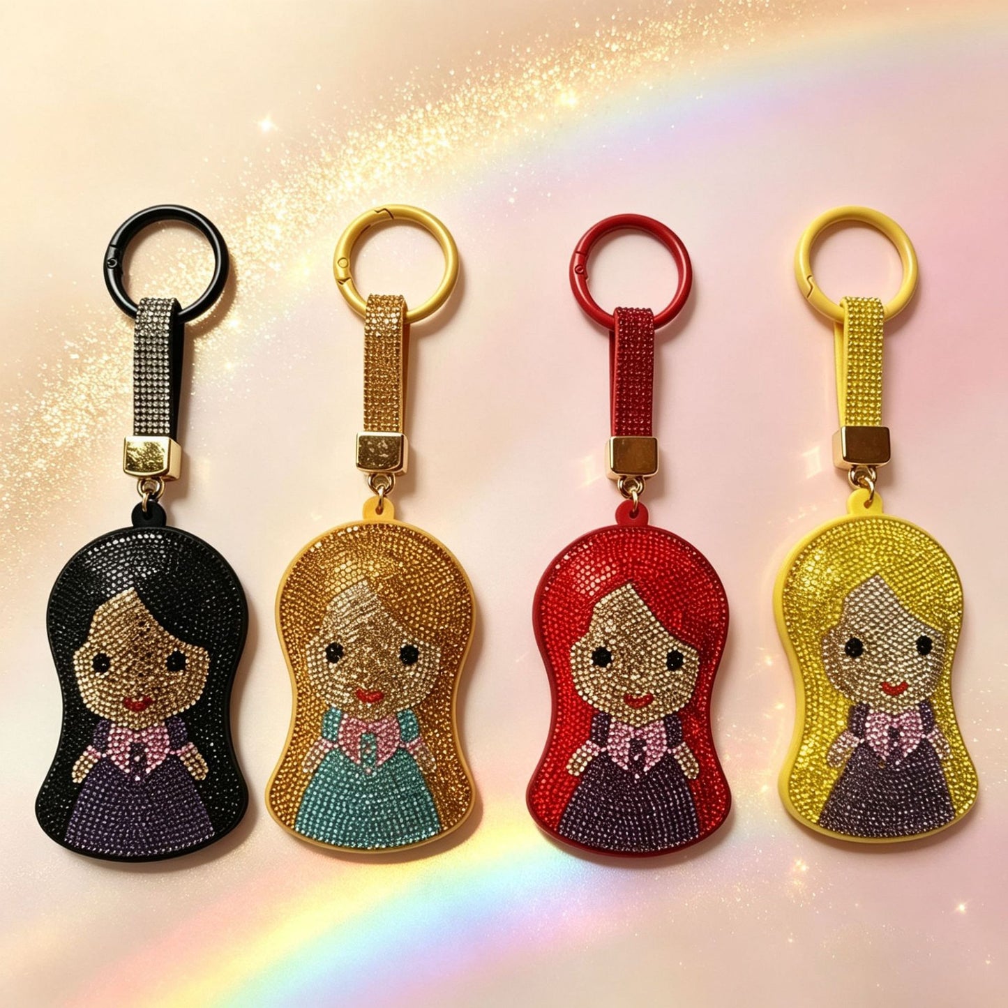Mermaid Red Bag Charm Key Chain Featuring Sparkling Rhinestones