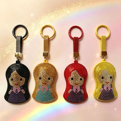 Mermaid Red Bag Charm Key Chain Featuring Sparkling Rhinestones