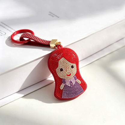 Mermaid Red Bag Charm Key Chain Featuring Sparkling Rhinestones