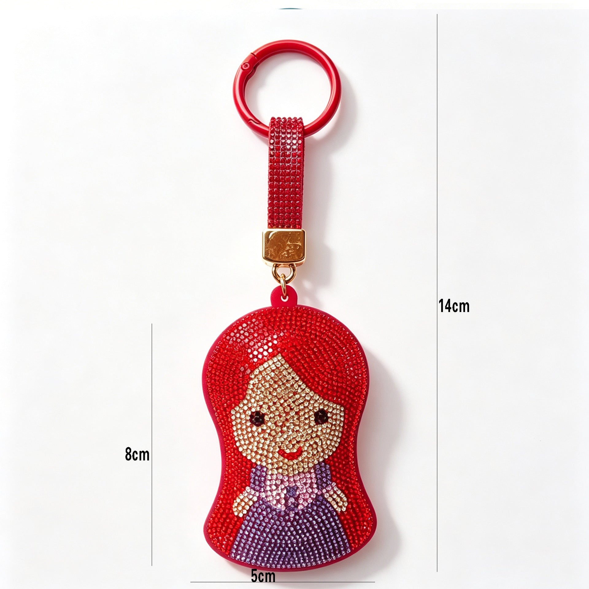 Mermaid Red Bag Charm Key Chain Featuring Sparkling Rhinestones