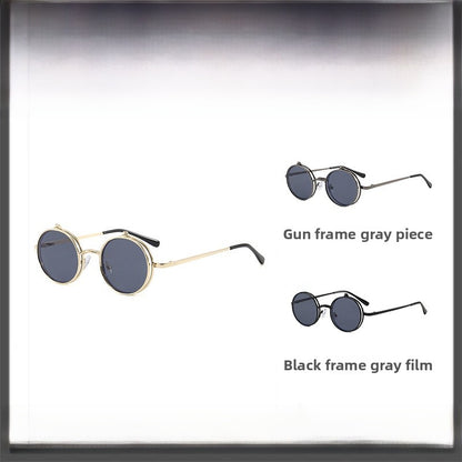 Unisex Round Frame Full Frame Sunglasses With PC Lens Material In Gold, Perfect For Summer