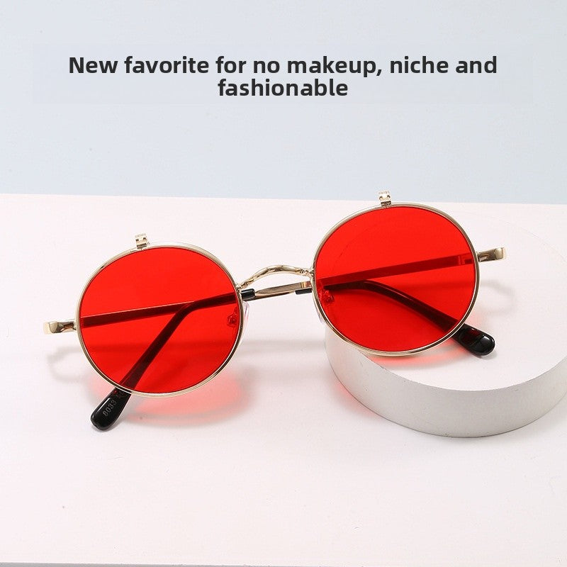 Unisex Round Frame Full Frame Sunglasses With PC Lens Material In Gold, Perfect For Summer