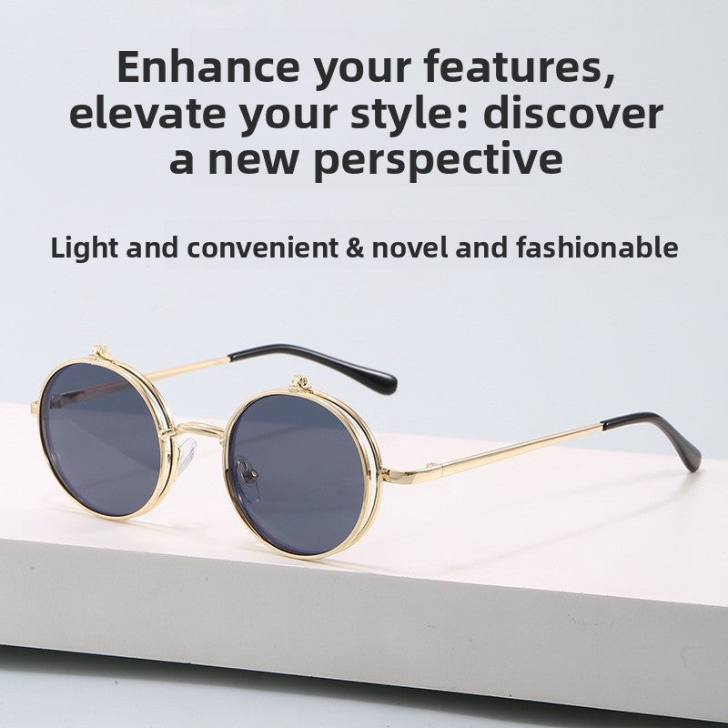 Unisex Round Frame Full Frame Sunglasses With PC Lens Material In Gold, Perfect For Summer