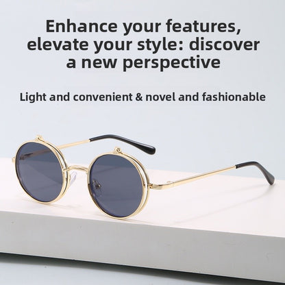 Unisex Round Frame Full Frame Sunglasses With PC Lens Material In Gold, Perfect For Summer