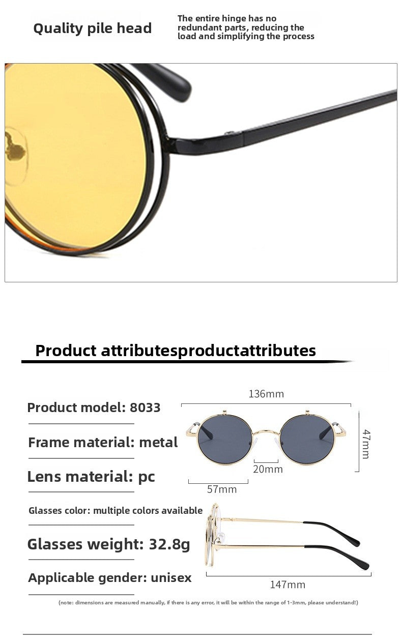 Unisex Round Frame Full Frame Sunglasses With PC Lens Material In Gold, Perfect For Summer