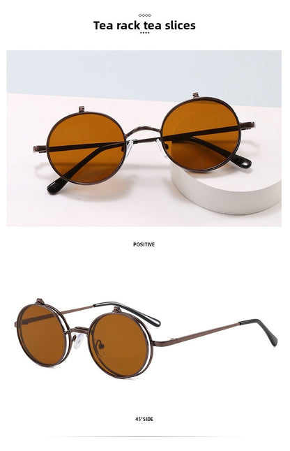 Unisex Round Frame Full Frame Sunglasses With PC Lens Material In Gold, Perfect For Summer