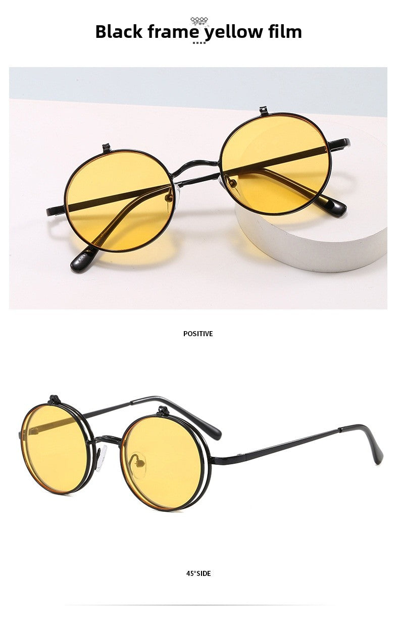 Unisex Round Frame Full Frame Sunglasses With PC Lens Material In Gold, Perfect For Summer