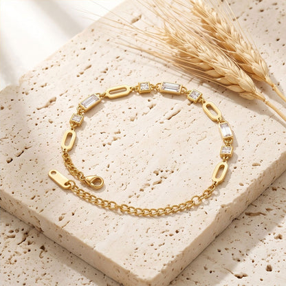 Waterproof Non Tarnish Unisex Letter Bracelet In 304 Stainless Steel With 18K Real Gold PVD Coating And Zircon Inlay