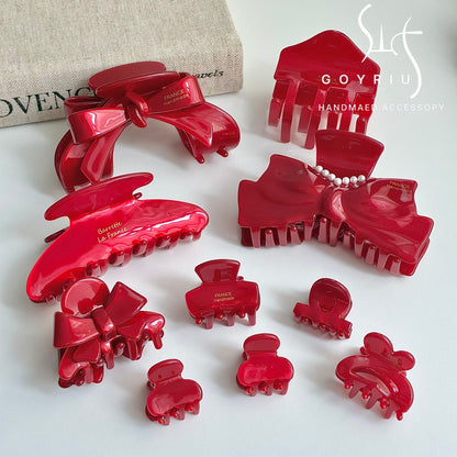 French Style Bow Tie Hair Claws For Women In Red, Made Of Acetic Acid Sheets, Perfect For Summer Hairpin