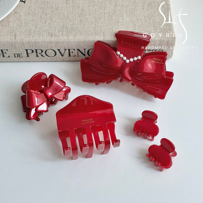 French Style Bow Tie Hair Claws For Women In Red, Made Of Acetic Acid Sheets, Perfect For Summer Hairpin