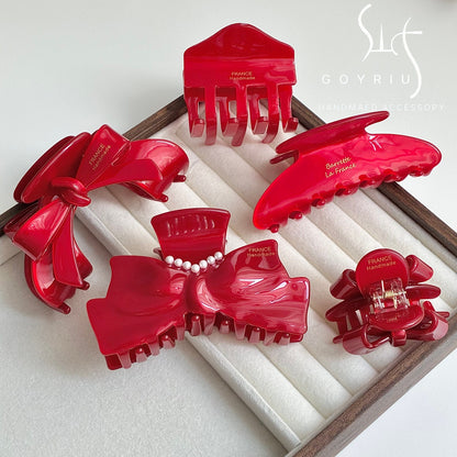 French Style Bow Tie Hair Claws For Women In Red, Made Of Acetic Acid Sheets, Perfect For Summer Hairpin