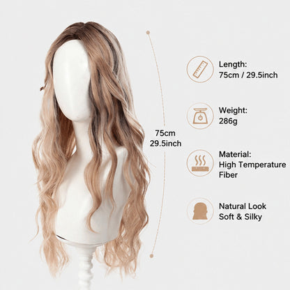 Women’s Full Head Wig In Brown With Long Curly Hair And Centre Parting, Simple Style, Made Of High Temperature Wire With Wig Net