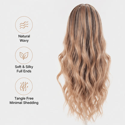 Women’s Full Head Wig In Brown With Long Curly Hair And Centre Parting, Simple Style, Made Of High Temperature Wire With Wig Net