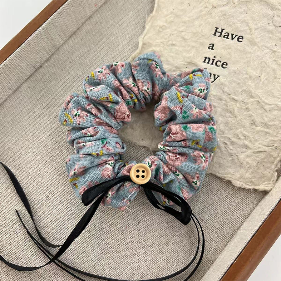 Pastoral Rose Cloth Scrunchie Hair Accessory For Spring Featuring Fabric Inlay