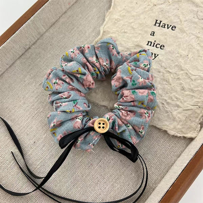 Pastoral Rose Cloth Scrunchie Hair Accessory For Spring Featuring Fabric Inlay